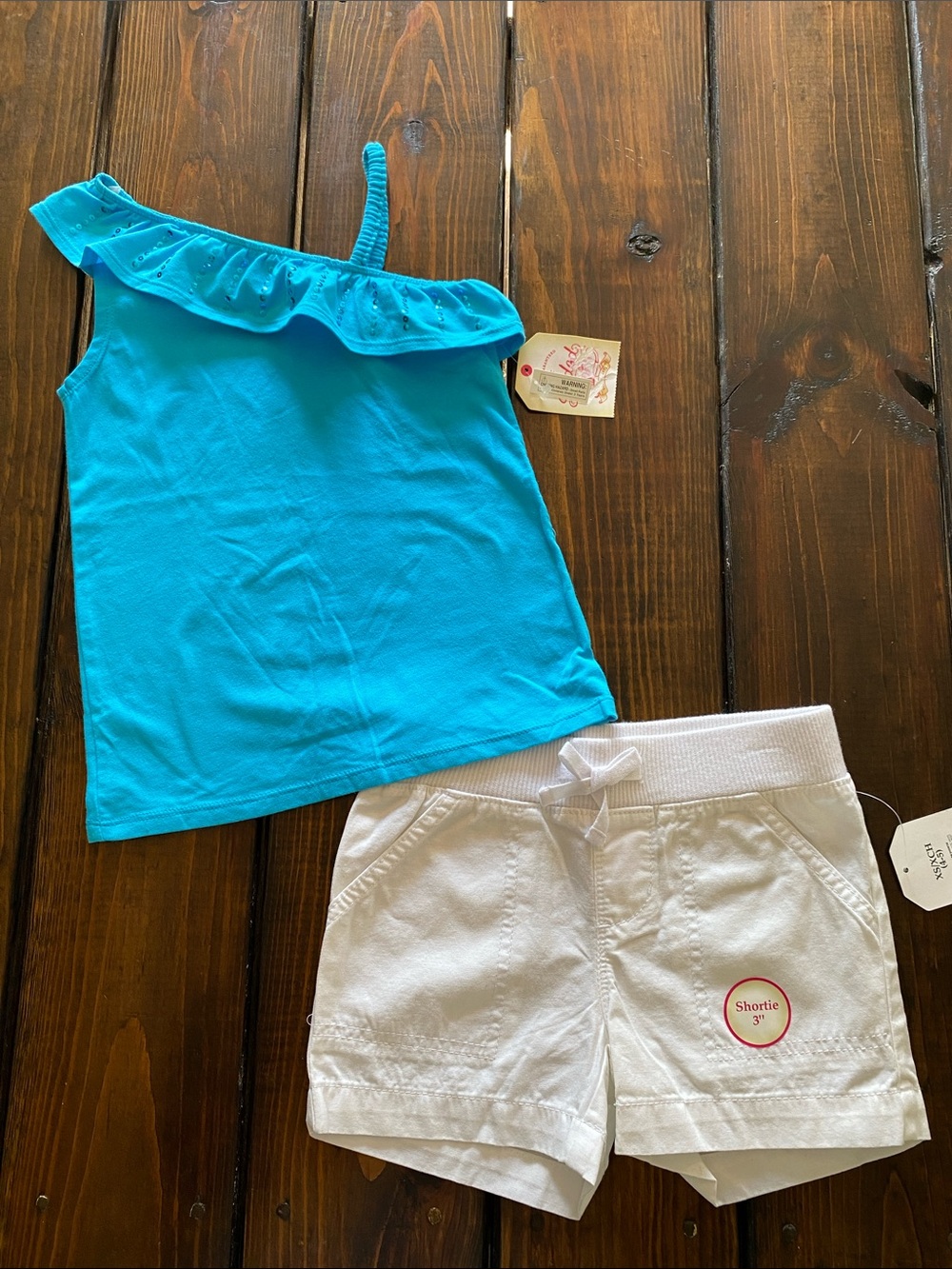 Girls Teal One Shoulder Tank and Pull-On Shorts with Original Tags XS (4-5)